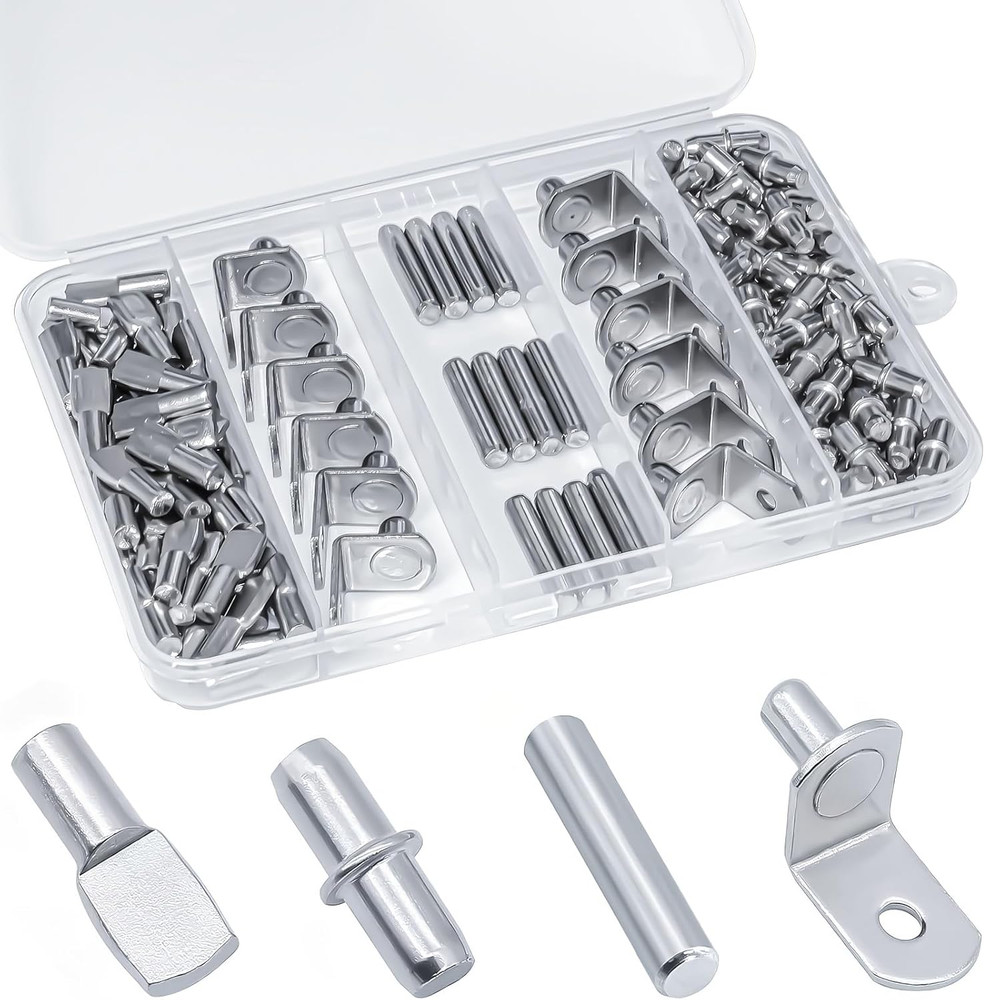 120Pcs Shelf Pins Kit, Styles Nickel Plated Shelf Support Pegs,Plated Shelf Pins