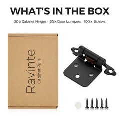 20 Pack 1/2 inch Overlay Cabinet Hinges Self-Closing Face Mount Matte Black