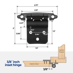 3/8 Inch Inset Cabinet Hinges Matte Black Self Closing Heavy Duty 2 Packs For Fu