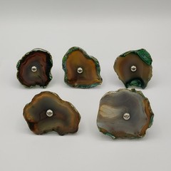 Set of 5 Agate Stone Slice Drawer Pulls Cabinet Knobs Brown Gray Green