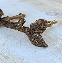 1 Antique Gold Bird On Branch Metal Drawer Pull Cottage Nature Metallic Handle