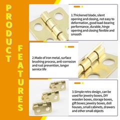 50 Pcs Mini Hinges, 13 x 12 mm Retro Brass Butt Hinge Miniature Hardware 180 Deg
