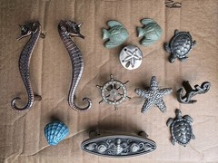 Lot Of 12 Coastal Drawer Pulls Knobs Seahorse Turtle Starfish Nautical Cabinet H
