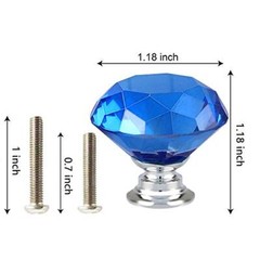 12 Pcs 30mm Diamond Shape Crystal Glass Cabinet Knobs with Screws Drawer Blue