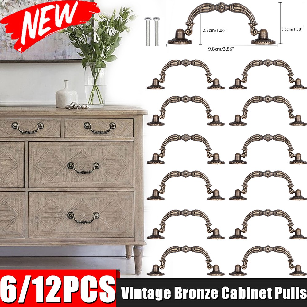 6/12PCS 3” Bronze Vintage Drawer Pulls Handles Antique Drop Bail Cabinet Pulls