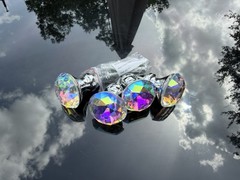 4Pcs Crystal Glass Cabinet Knobs AB Rainbow Diamond Drawer Pull Handles Chrome