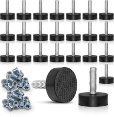 24PK Rubber M6 Leveling Feet, Adjustable Levelers with Inserts | Solid All-Rubbe