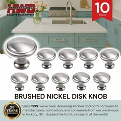 10 PACK Brushed Nickel Round Knobs Kitchen Bath Cabinet Hardware Pull Disk Style