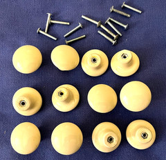 12 Cabinet Knobs Drawer Kitchen 1-1/2″ Ivory Ceramic Mushroom Shape + Screws