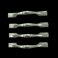Lot of 4 Cabinet Drawer Pull Handles silver color metal 5″ across 3″ hole size