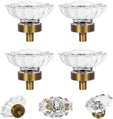 4 Pack Crystal Glass Cabinet Knobs, Vintage Antique Brass Drawer Knobs Aged B…