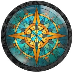 4 Pack Cabinet Knobs Round 4PCS – 1.37″L x 1.1″W Stained Glass Retro Compass
