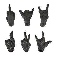 Zeckos Set of 6 Black Cast Iron Hand Cabinet Knobs SLA Rustic Drawer Pulls