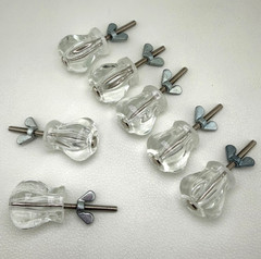 Lot of 7 Clear Glass Knobs Hoosier Hexagon 6 Sided Reproduction with Screws