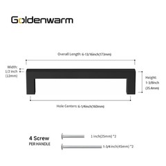 Black Cabinet Pulls 6-1/4 Inch Hole Centers Kitchen Hardware Handle 10 Pack