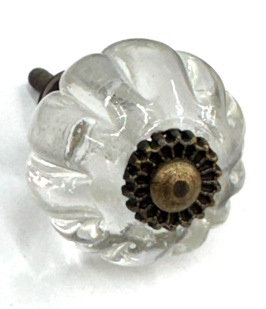 Scalloped Heavy Clear Glass Antique-Brass Knob Cabinet Pull Furniture Hardware