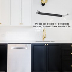 Set of 2: Ikea Bjarred Handle Stainless Steel Black Leather 6 7/8″ 703.488.94