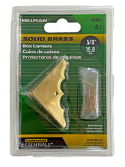 Hillman 5/8″ Solid Brass Box Corners Bright Brass 853012 Decorative Hardware 4PC