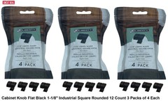 Cabinet Knob Flat Black 1-1/8″ Industrial Square Rounded (12 Count) 3 Packs of 4