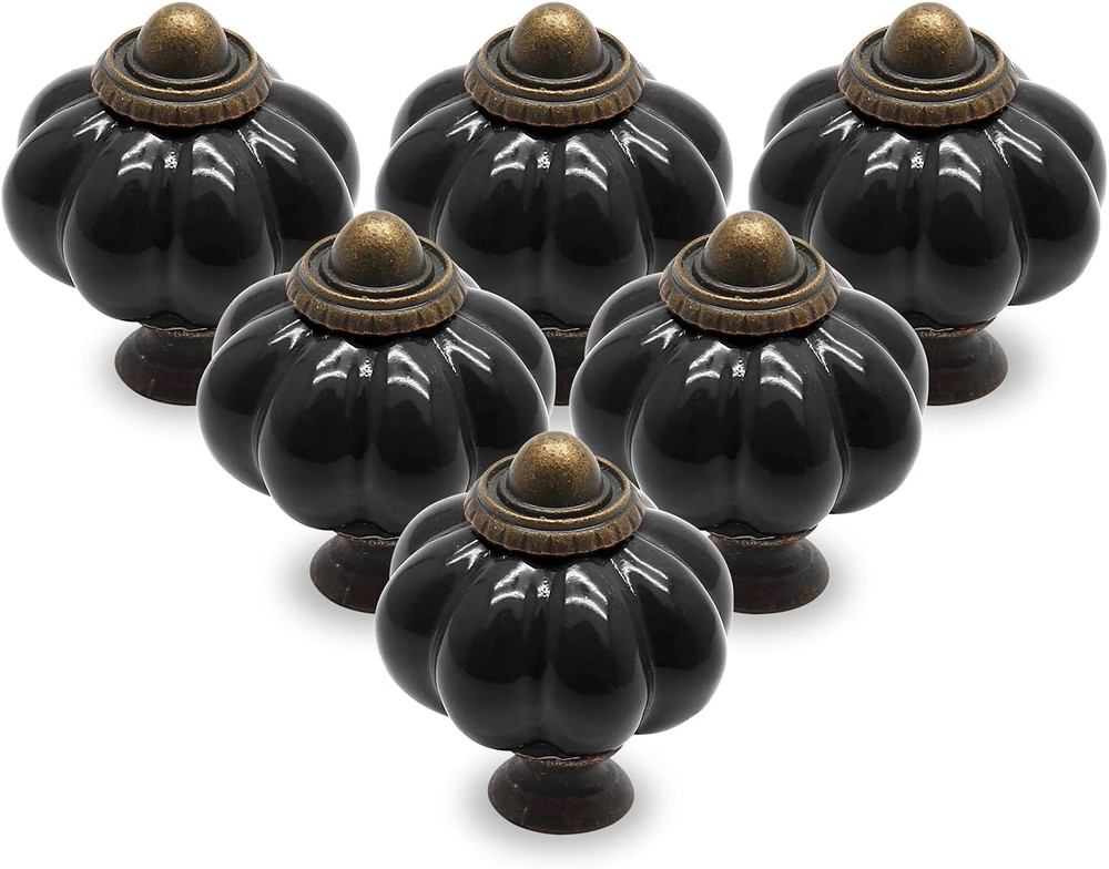 12Pcs Black Vintage Ceramic Cabinet Knobs and Drawer Pulls with Mounting Screws