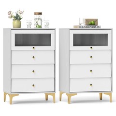 2PCS 3 Drawer Dresser 37.5″ Tall Dresser Chest of Drawers w/ Flip-up Fluted