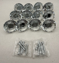 12 Pack Crystal Clear Glass Cabinet Knobs 40mm, Diamond Drawer Pulls *READ..