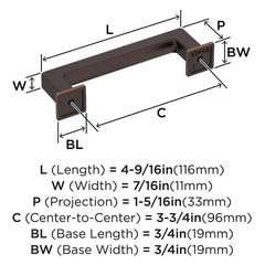 Lintel 3-3/4 inch Oil-Rubbed Bronze Cabinet Pull 96mm C-C BP37442ORB