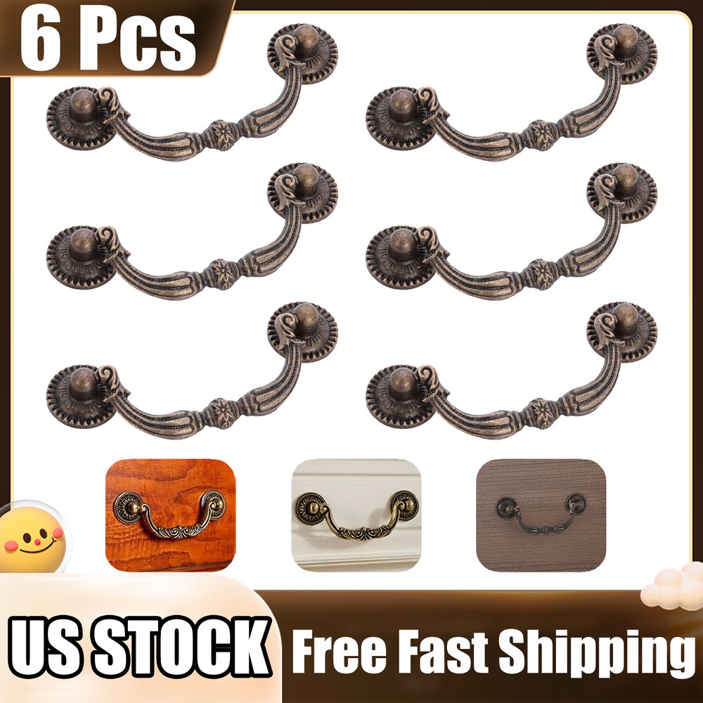 6Pack 3 Inch Bronze Vintage Drawer Pulls Handles Antique Drop Bail Cabinet Pulls