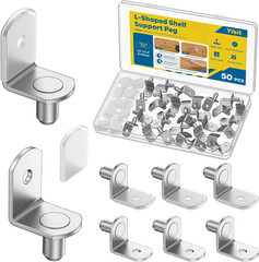 50 Pcs L-Shaped Shelf Support Pegs, 6Mm Cabinet Shelf Pins with Rubber