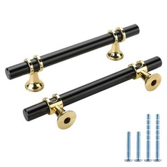 10 Pack 3-3/4 Inch Black and Gold Cabinet Pulls Heavy-Duty Kitchen Cabinet Ha…