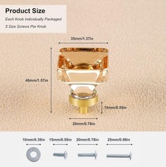 4 Pack Champagne Crystal Drawer Knobs Glass Kitchen Cabinet Knobs, 1-3/8 Inch Sq