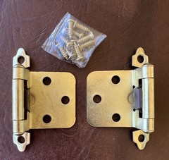 50 Pcs (25 Pair) Cabinet Hinges, 1/2 Inch Overlay Imitation Gold 24 Sets Screws