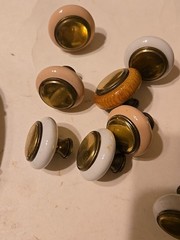 Vintage Porcelain Wood Brass Drawer Pull Assorted 5″ Handles Knobs Lot Of 24