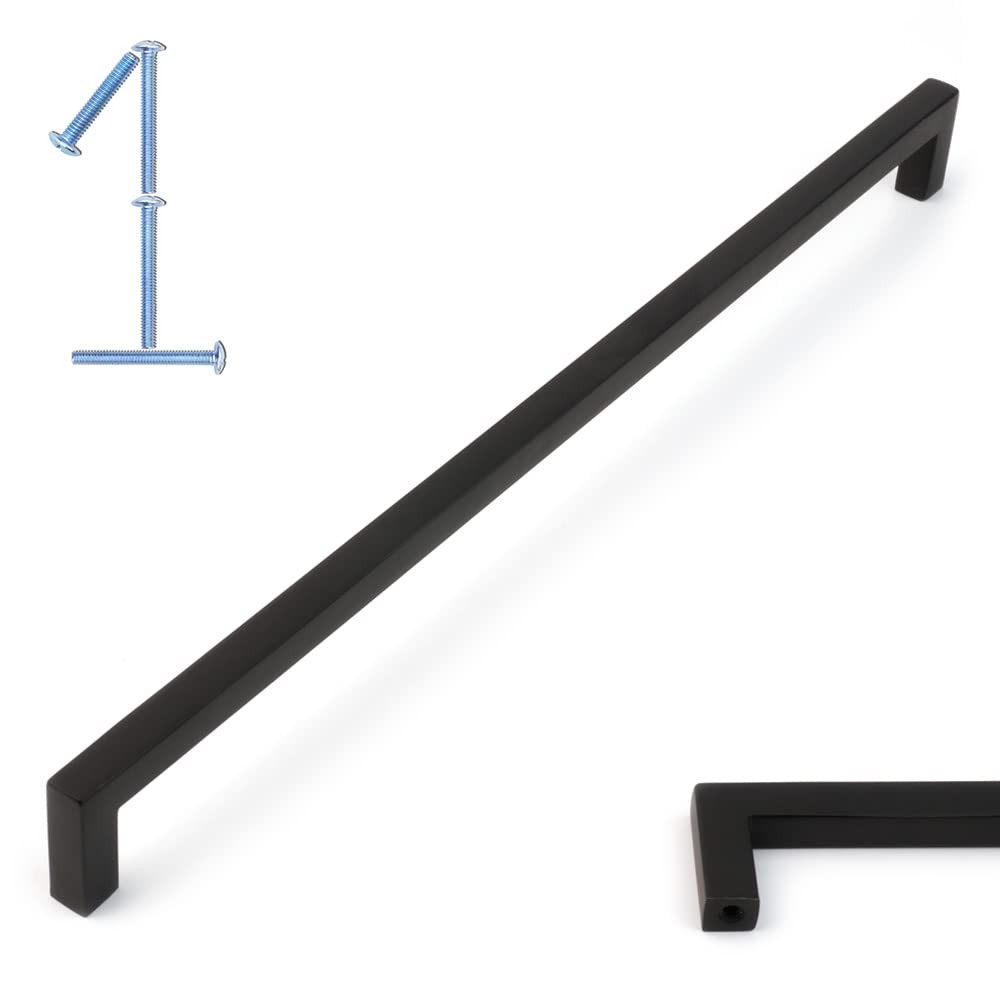 Solid Square Bar Cabinet Handle – Black Furniture Pull, 12.6 Inch/320mm Screw…