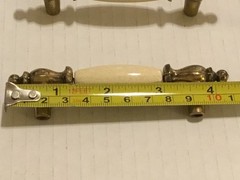LOT Of 5! KBC BRASS & CREAM SPECKLED PORCELAIN PULLS 3” C TO C