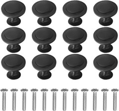12 Pack Black Round Cabinet Hardware Knobs 1.18 Inch Flat Pulls Knob with
