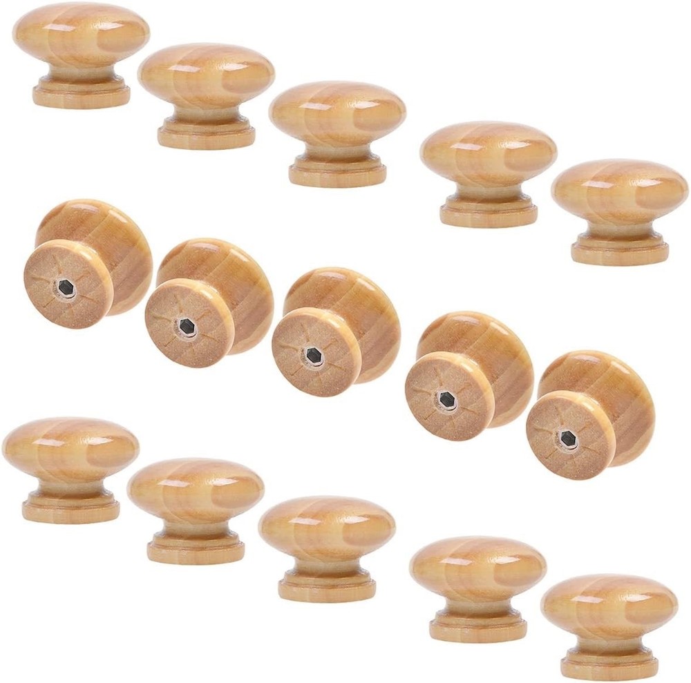 15 PCS Round Mushroom Shape Wooden Cabinet Knobs Drawer Pulls with Screws (New)