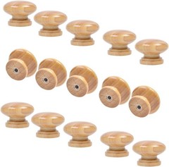 15 PCS Round Mushroom Shape Wooden Cabinet Knobs Drawer Pulls with Screws (New)