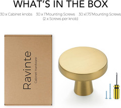 Brushed Brass Solid Knobs Gold Kitchen Cabinet Pull,30 Pack,Round-5 | Zinc Dress