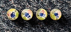 (4) Pc 1970’s Vintage Hand Painted Porcelain Floral Knob Cabinet Pulls