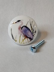 Blue Heron Bird Glossy CERAMIC Dresser Drawer PULLS Cabinet KNOBS