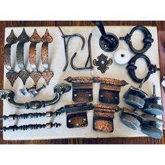 Lot of 28 Vintage Cabinet Drawer Wall Hardware – Hinges Pulls Knobs Hooks
