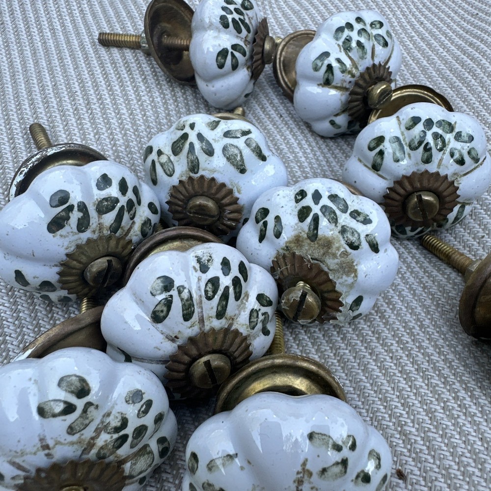 Set of 10 Ceramic Dresser Drawer Knobs Cabinet Door Pull Vintage-Brass hardware