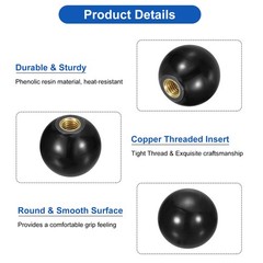 5Pcs M8 Copper Thread 30mm Dia Threaded Ball Knobs for Machine Handle, Black