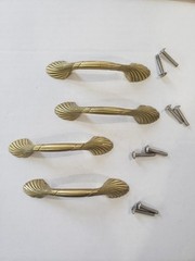 4 Vintage Gold Brass 5″ Pull Art Deco Nouveau Ornate Scalloped Shell W Screws