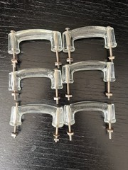 6 Antique Glass Cabinet Pulls, Drawer Handle Knob Furniture Original Vintage Set