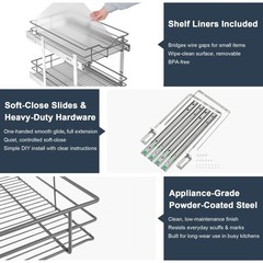 2 Tier Pull Out Cabinet Organizer – 20″ W x 22″ D Soft Close Slide Out Shelve…