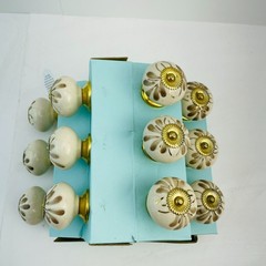 Casa Decor 12 Pack Ceramic Cabinet Knobs Handcrafted Cream Gold Flower Pulls Set