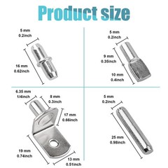 Veiwonat 104 Pcs Shelf Pegs Kit, Upgraded Pins 4 Styles, 5mm & Silver