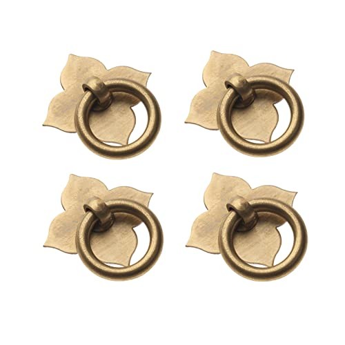4 Pack Brass Drawer Pulls, Cabinet Handle Knobs Door Ring with Antique Brass